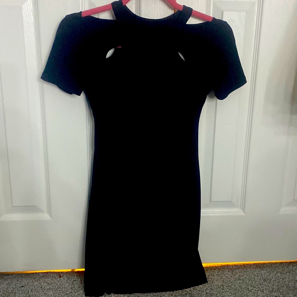 Detailed cut out top black mini dress